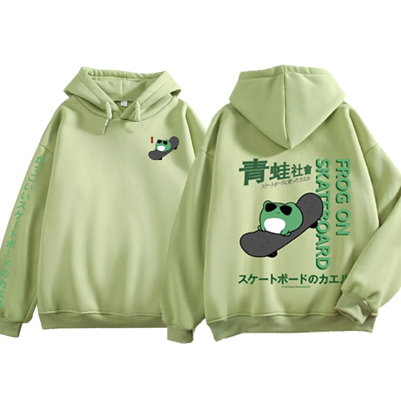 

Frog on Skateboard Hoodie Lady Thermal Sweatshirt Kawaii Clothes Vintage Pastel E Girl Style Hoodies Unisex Plus Size Pullover