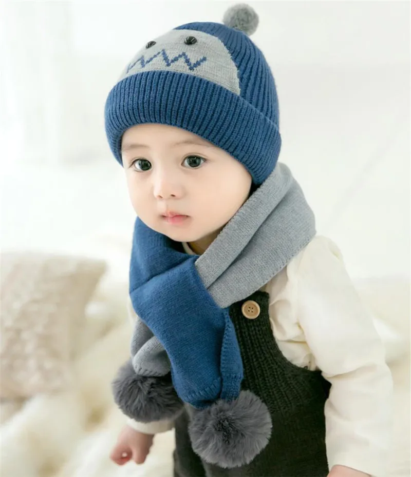 Детская зимняя теплая шапка и шарф короткая плюшевая внутренняя Милая комплект