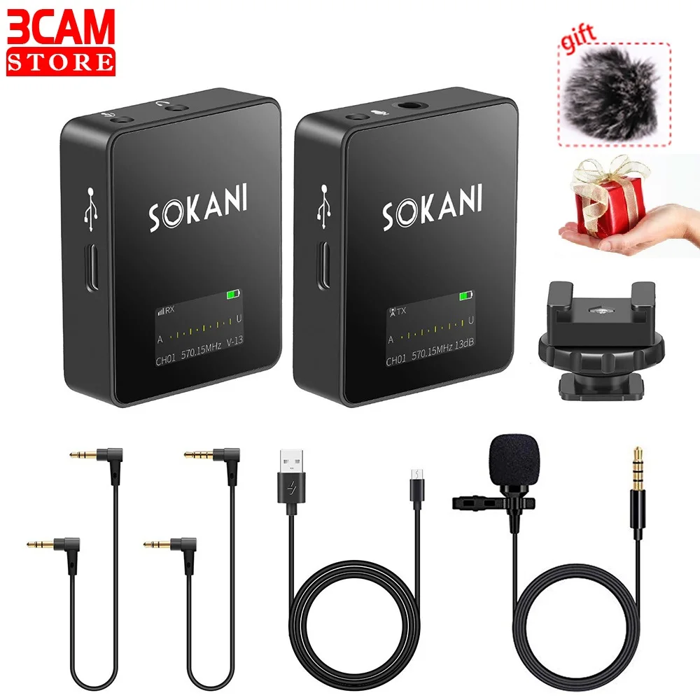 Sokani Tiny twin UHF отворотом петличный Клип микрофон для лекции обучения конференции