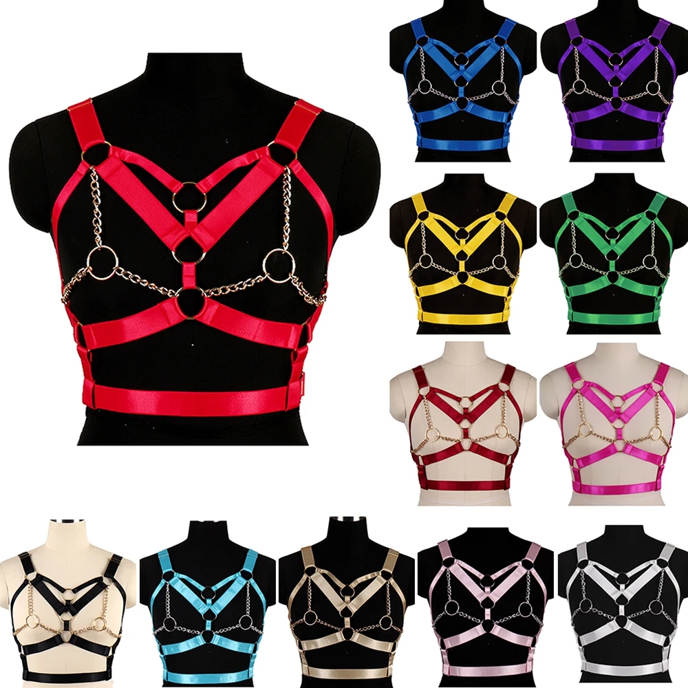 

Sexy Outfit Woman Erotic On The Body Sexy Harness Bra Chest Bondage Lingerie Metal Chain Cage Bra Gothic Garter Belt Rave Wae