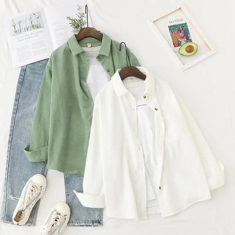 

Spring 2020 new vintage wicked velvet shirt women's coat loose strip long-sleeved shirt women fashion 2020 Corduroy