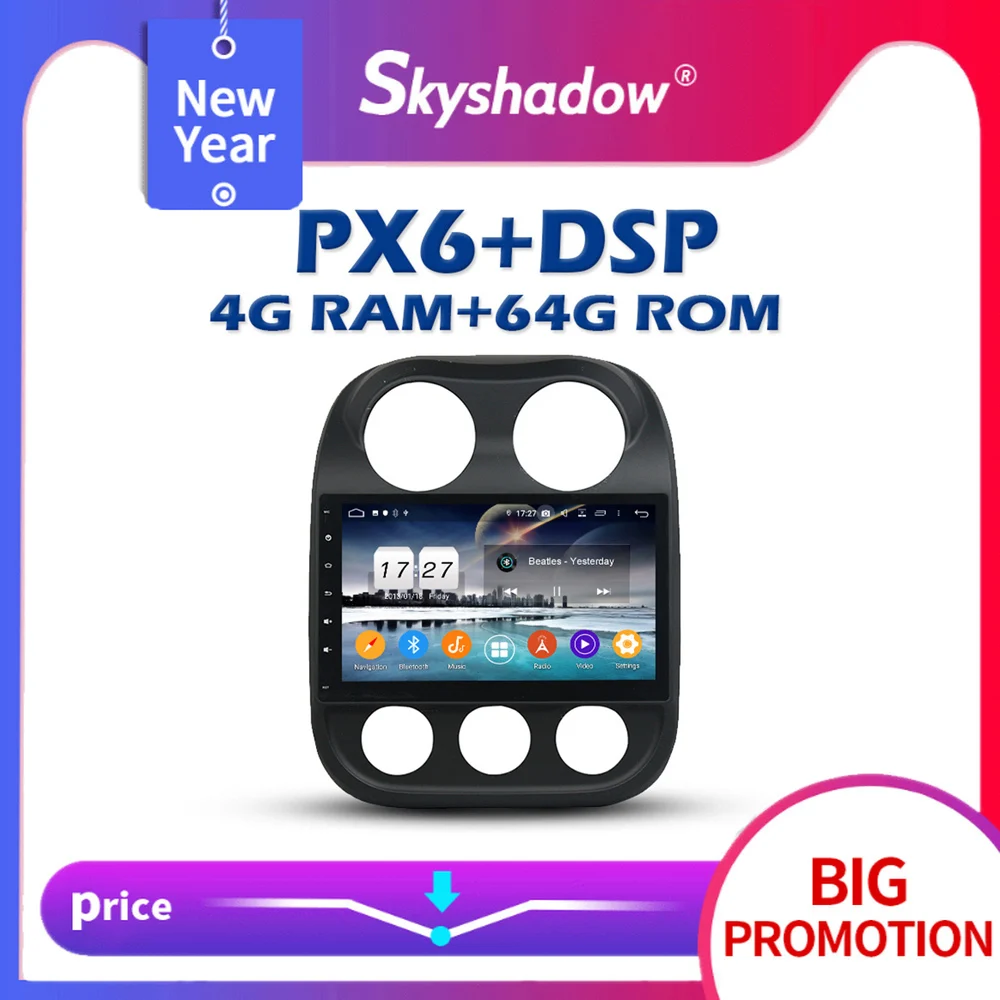 Автомобильный DVD-плеер PX6 IPS DSP Android 11 4 Гб + 64 GPS карта RDS радио Wi-Fi Bluetooth 2 AHD для Jeep Compass