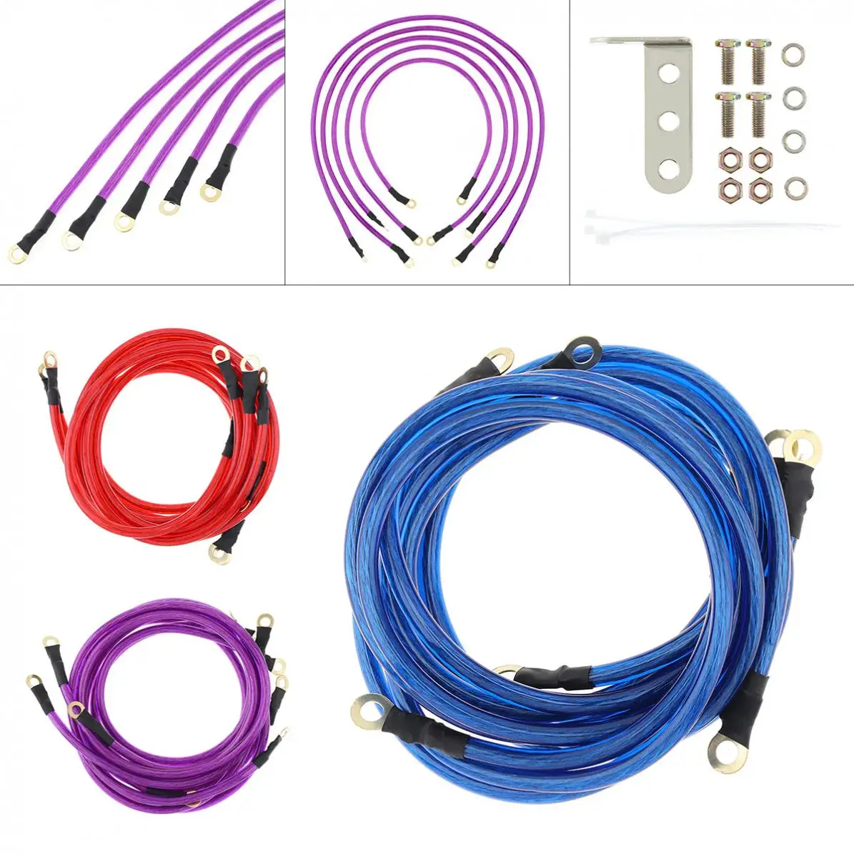 

5 Point Car Universal Earth Ground Cables Grounding Wire System Kit High Performance Improve Power
