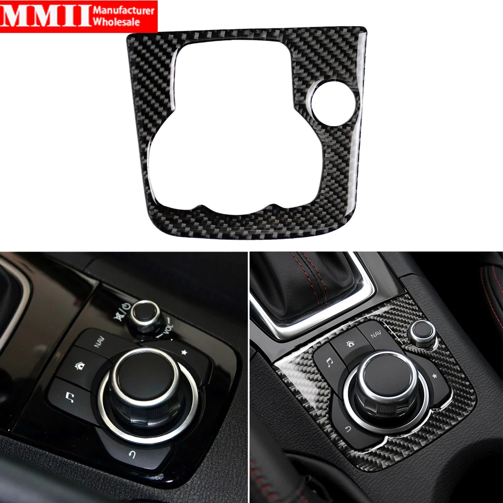 

For Mazda 3 Axela 2014-2016 Multimedia Button Carbon Fiber Frame Cover Interior Decoration Sticker Tuning Trim Car Accessories