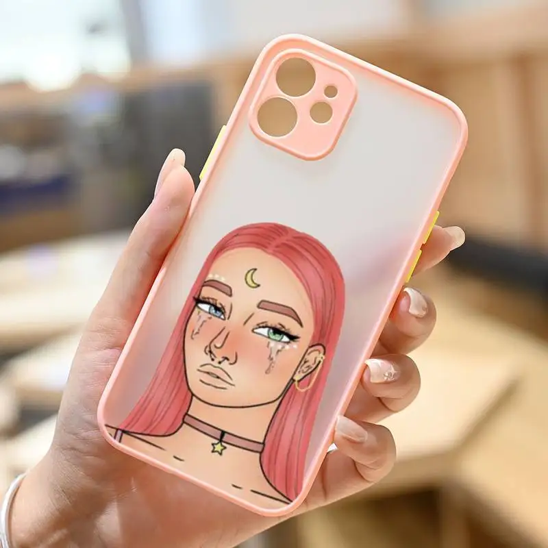 

Aesthetic Devil Woman Bad Girl Smoke Eyes Phone Case Pink Transparent Matte For IPhone 7 8 11 12 S Mini Pro X Plus Cover Shell