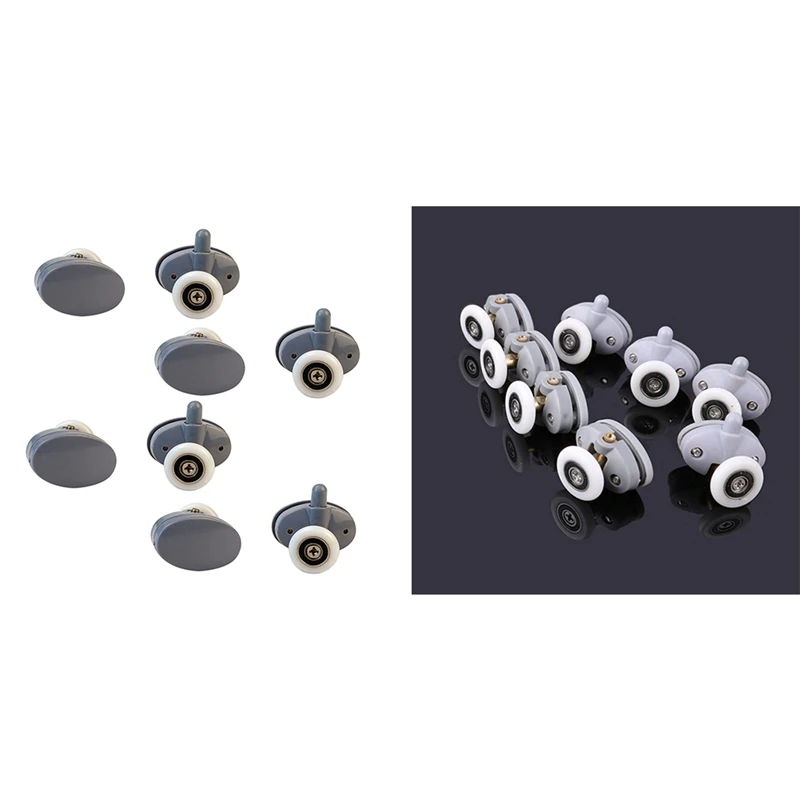 

8Pcs/Set Upperand Down Plastic Pulleys Wheel Sliding Bearing Door Rollers for Shower Casters Cabin Bathroom