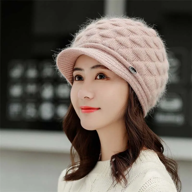 

2020 Elegant Women Knitted Hats Fur Cap Autumn Winter Berets Ladies Female Fashion Skullies Beret Hat sombreros de mujer