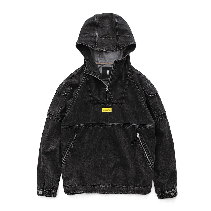 Весенний полумолния для джинсовой куртки пуловер с капюшоном активного отдыха