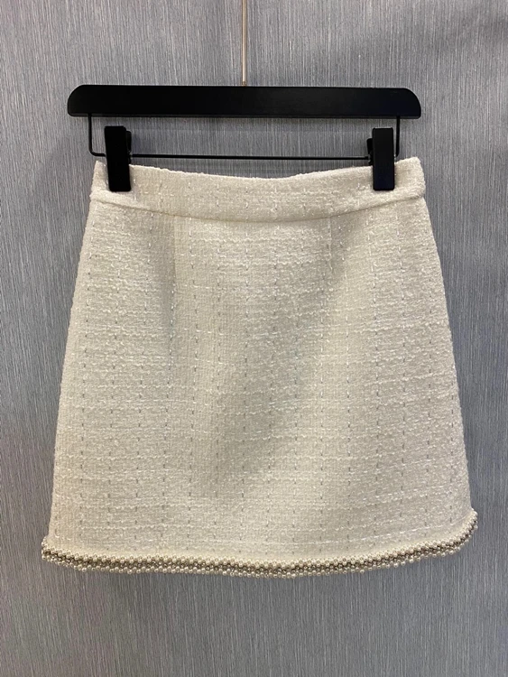 

Fall / winter 2020 new women's pearl gold thread color matching selvedge Long Sleeve Top + Half skirt casual set 1106