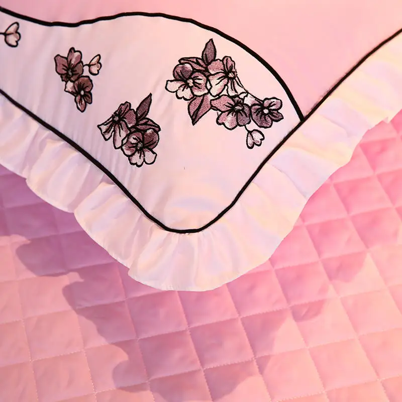 Розовое теплое плотное кружевное постельное белье наволочка 1/3 шт. с вышивкой