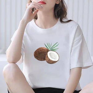 2021 Vintage Harajuku 90s Graphic Tees Tops Coconut theme Tshirts Women Funny T Shirt White Tshirt Female Clothing