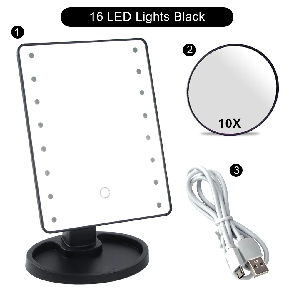 BK 16 Lights Set A Зеркало для макияжа с 16/22 светодиодный косметический сенсорный экран диммер 1X10X увеличительное гибкое зеркало регулируемое - Цвет: BK 16 Lights Set A