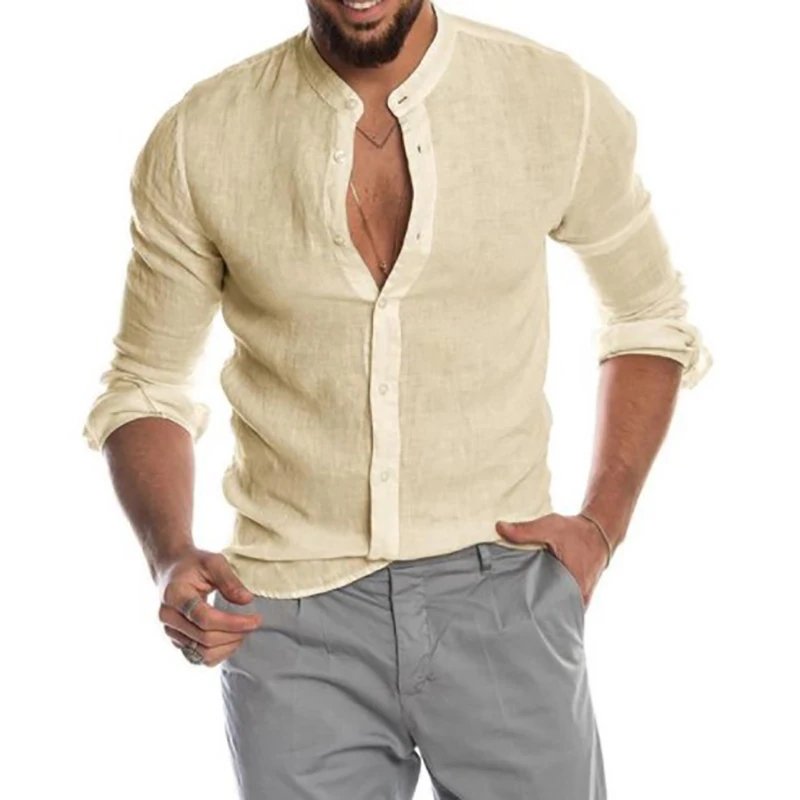 

2021 Casual Blouse Cotton Linen Shirt Loose Tops Short Sleeve Tee T-Shirt Spring Autumn Summer Casual Fashion V-neck Men Shirts