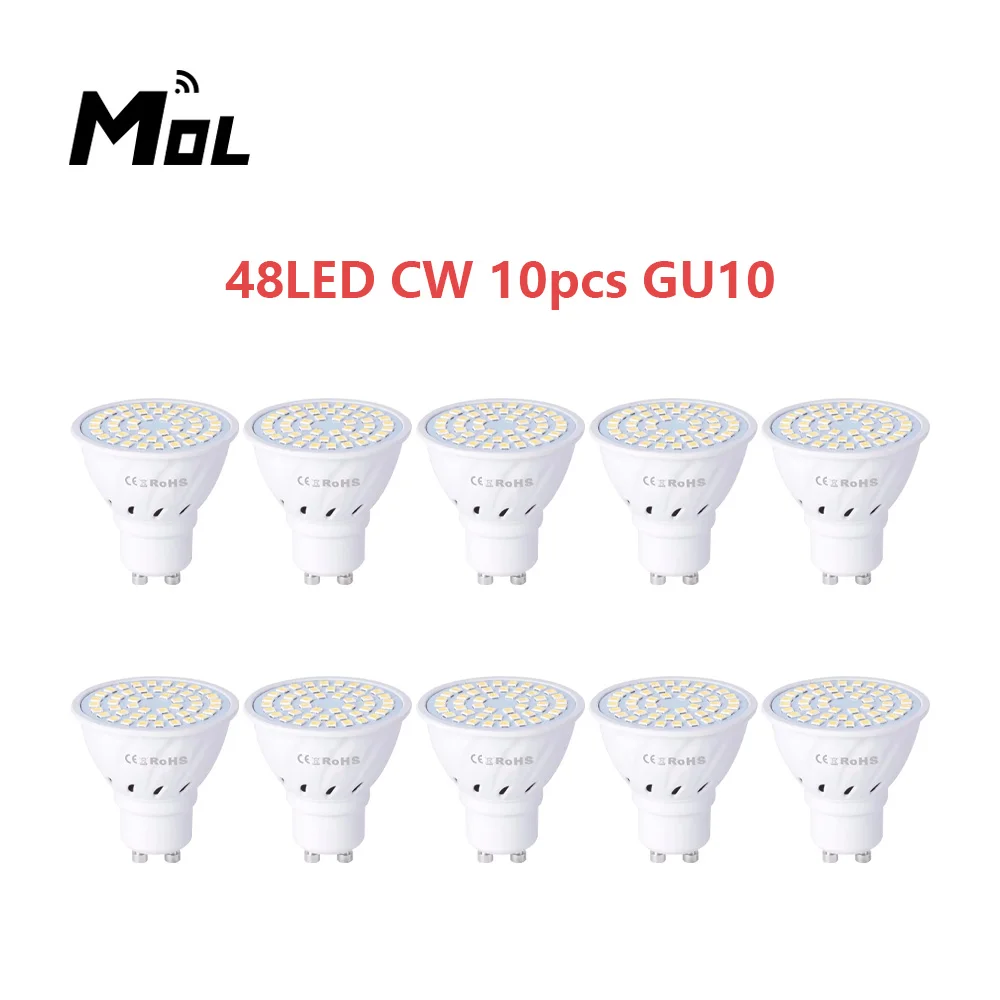 

MOL 10pcs GU10 220V 10pcs LED Lamp Cup Spotlight 48LED Light Chandelier Replace Halogen Bulb