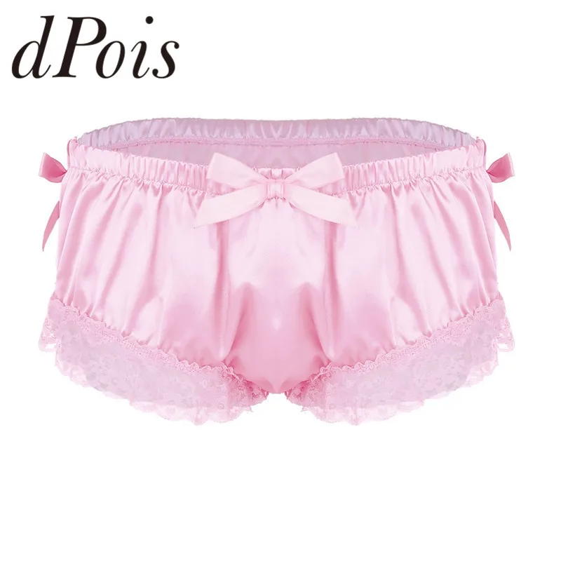 Мужское блестящее нижнее белье из мягкого атласа с оборками и цветочным кружевом