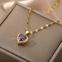 rhinestone heart necklace for women purple zircon crystal choker necklace engagement wedding necklaces jewelry collar chain gift