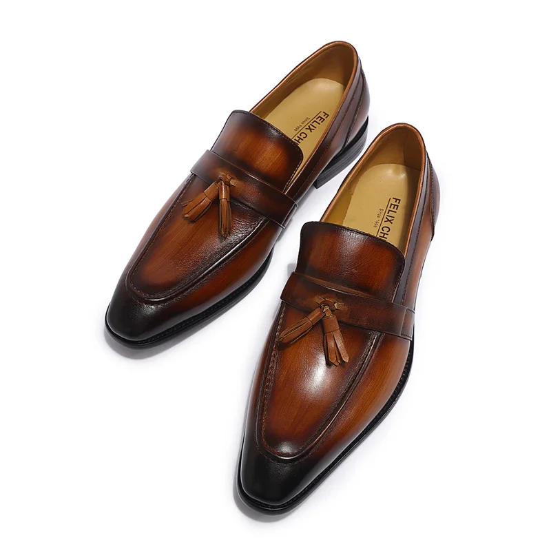 Туфли мужские из натуральной кожи лоферы с бахромой без застежки повседневная