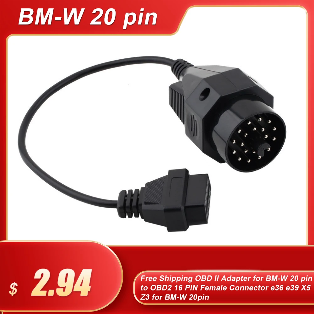 Бесплатная доставка адаптер OBD II для BMW 20 pin к OBD2 16 PIN разъем e36 e39 X5 Z3 pin|e36 interior|x5 toyotax5