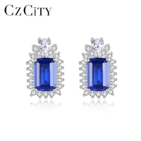 czcity square clear sapphire stud earrings silver s925 blue gemstone necklaces for women christmas gifts