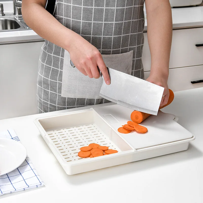 

KitchenAce Plastic Mutifuction Kitchen Cutting Board Fruit&Vegetable Draining Basket Kitchen Food Storage&Cooking Gadgets&Tools