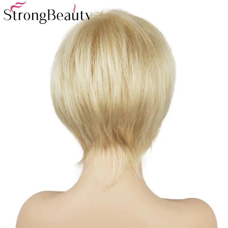 StrongBeauty короткие прямые парики натуральные волосы женские синтетические парики слоистые стриженные волосы парики
