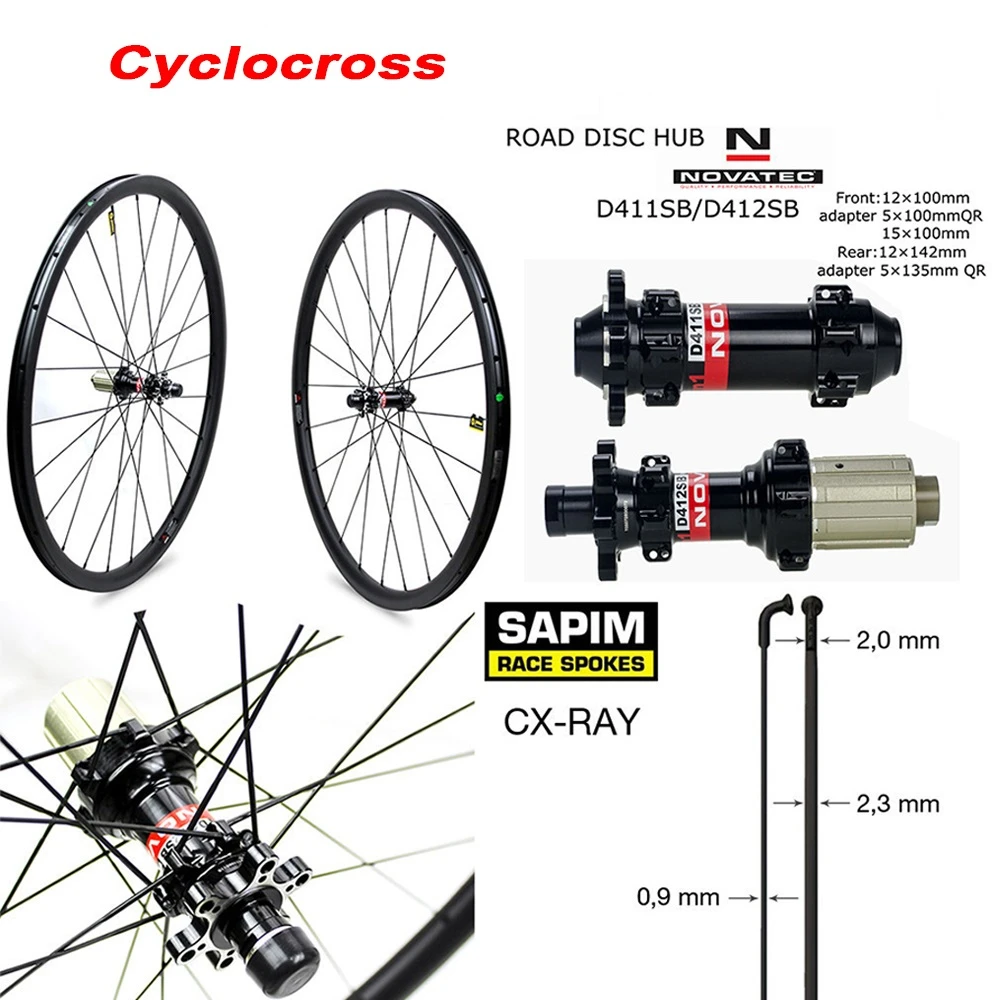 

Go-proe 700c Cyclocross Carbon Wheels Gravel Bike Disc Wheelset Novatec D411 D412 Hub Center Lock Or 6 Bolt Sapim CX Ray Spoke