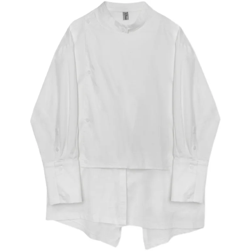 

New Men Niche Fashion Shirts Japanese Streetwear Asymmetry Design Loose Casual Long Sleeve Shirt for Men and Women Couple Shirt