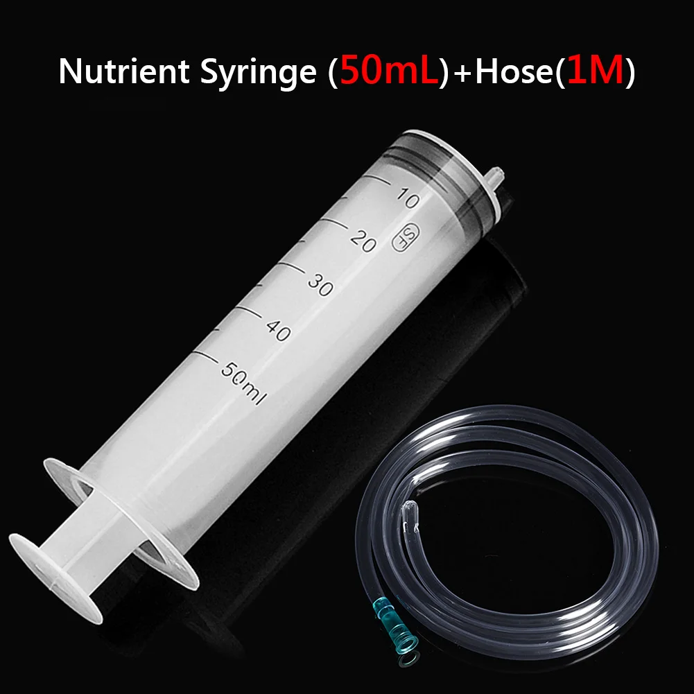 

New 50ml Syringe Disposable Syringe 1 Set Plastic Syringe For Labs Hydroponic Refilling Measuring & 1m Silicone Tube