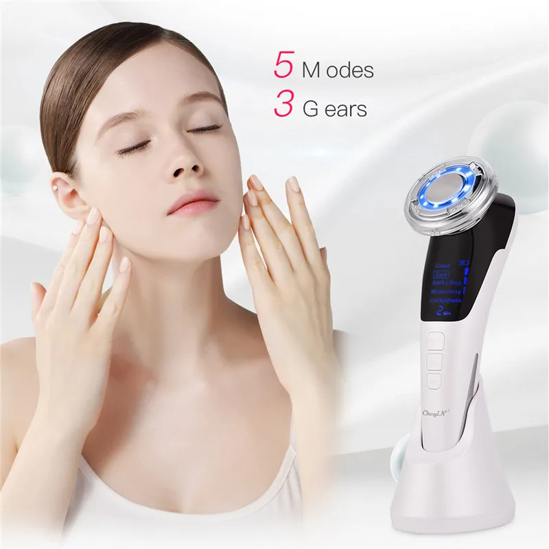 

CkeyiN Charge Ultrasonic Hot Cool Massager EMS Facial Lifting Ion LED Photon Light Therapy Skin Rejuvenation Face Skin Massager