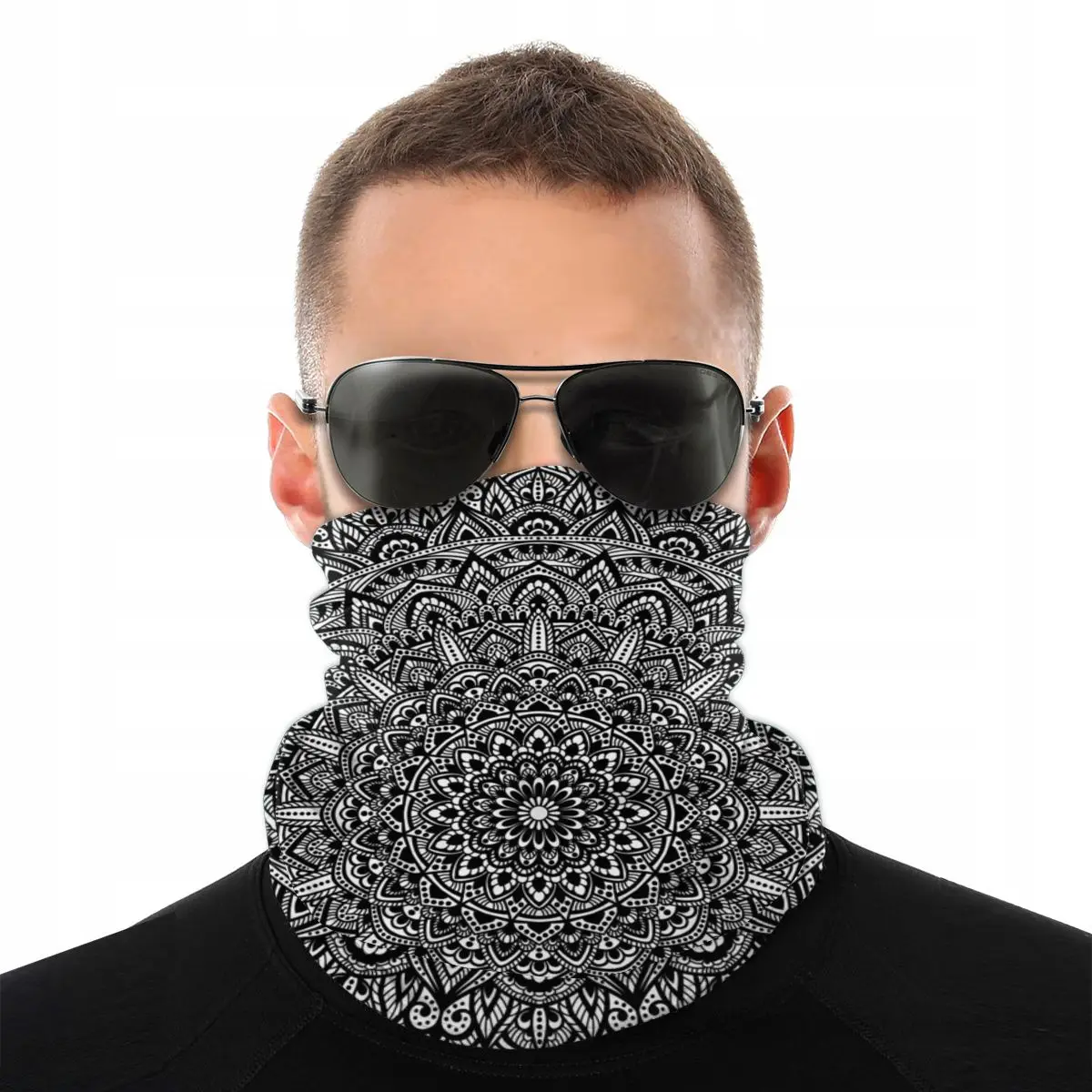 

Zen Black And White Mandala Scarves Neck Face Mask Halloween Neck Warmer Seamless Bandanas Protective Headband Biking Hiking