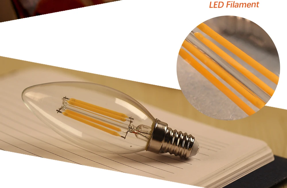 E14 Led Bulb 220v 240v 110v E12 2W 4W 6W C35 Candle Light Bulb Retro Edison Filament Lamp Chandelier Lighting Blub Home Decor