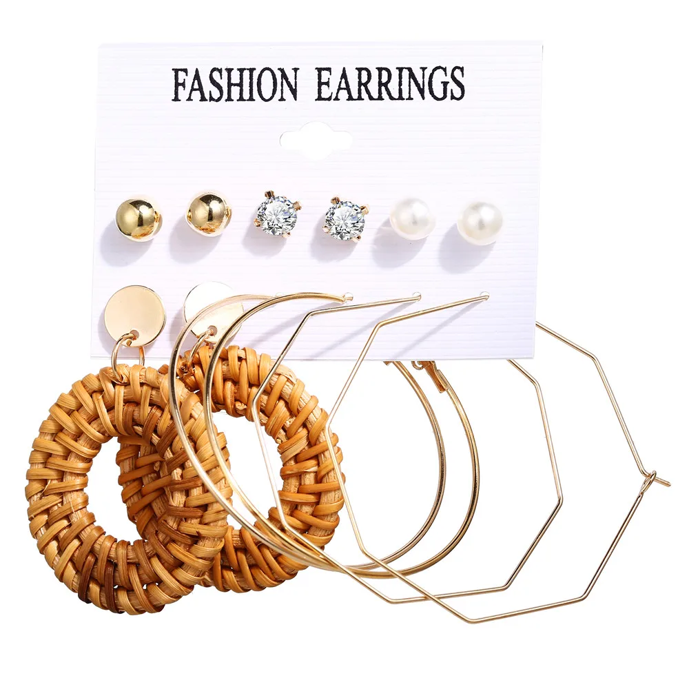 17KM Vintage Moon Pearl Stud Earrings Set For Women BOHO Tassel Geometric Heart Twist Earring New DIY Bohemian Jewelry - Окраска металла: CS5506