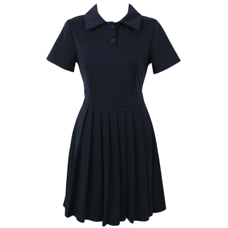 Plus Size Short Sleeved Navy Dress 2021 New Summer Pleated Short Dresses Slim High Waist Fashion Folds Casual Dress for Women images - 6