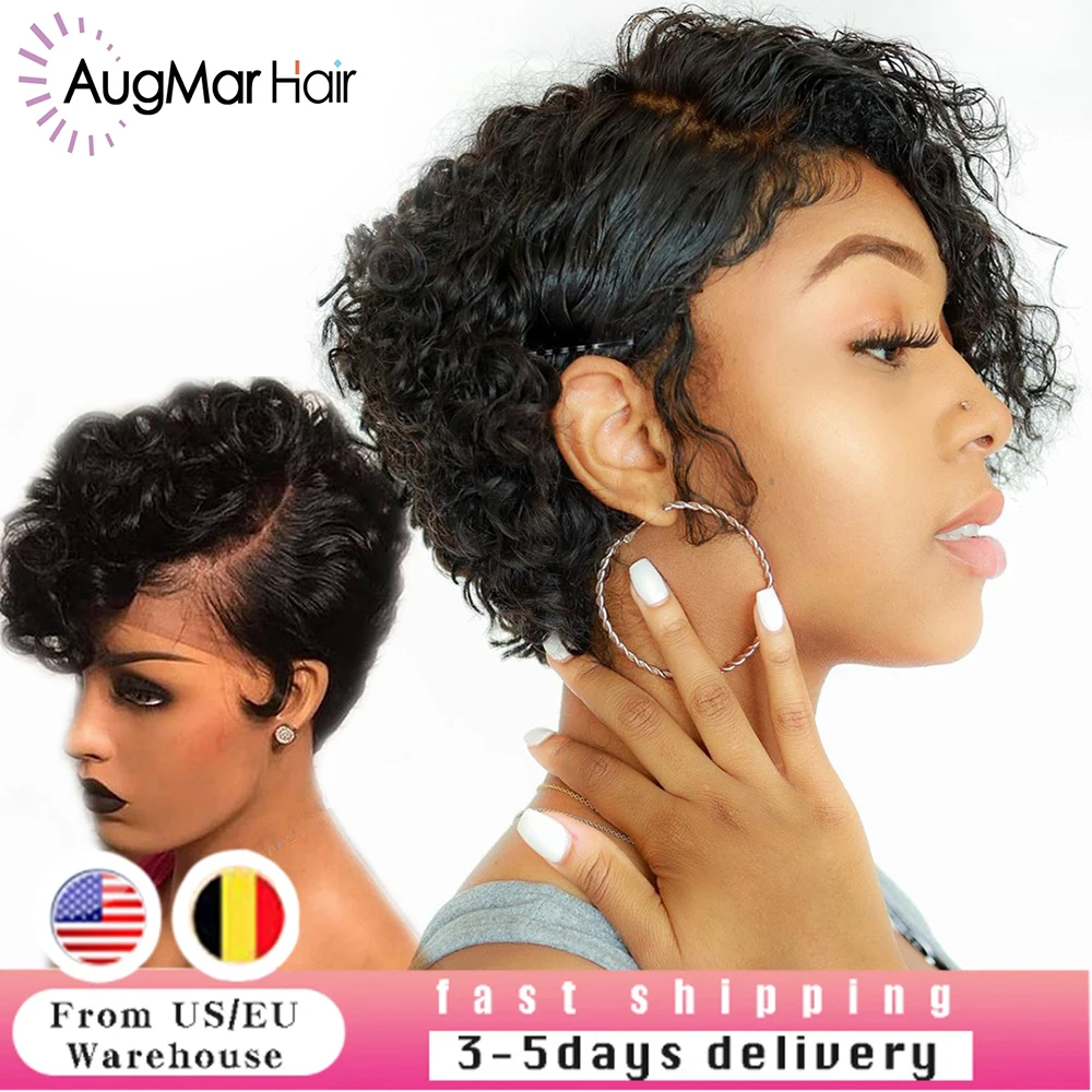

13x4 Pixie Cut Wigs Lace Front Wigs Wavy Short Bob Remy Hair 150% Glueless 4x4 Curly HD Wig Pre Plucked Hairline Bleached Knot