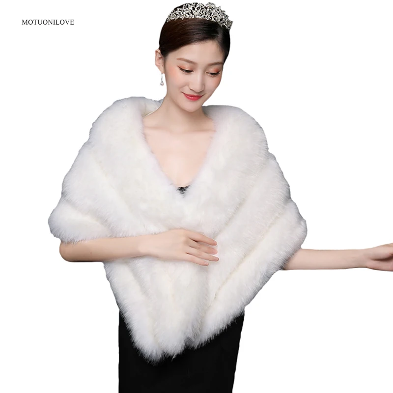 Ivory White Высокое качество, белые, красные женские палантины из искусственного меха, меховой шарф, вечерняя накидка для зимы, теплая Свадебная меховая накидка для женщин и девочек - Цвет: Ivory White