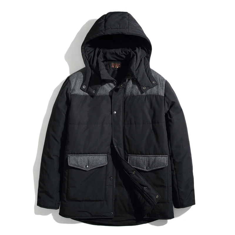 

Winter Jacket Saucezhan Parkas Woolen Coat Patchwork Hooded Vintage Coats for Men Keep Warm