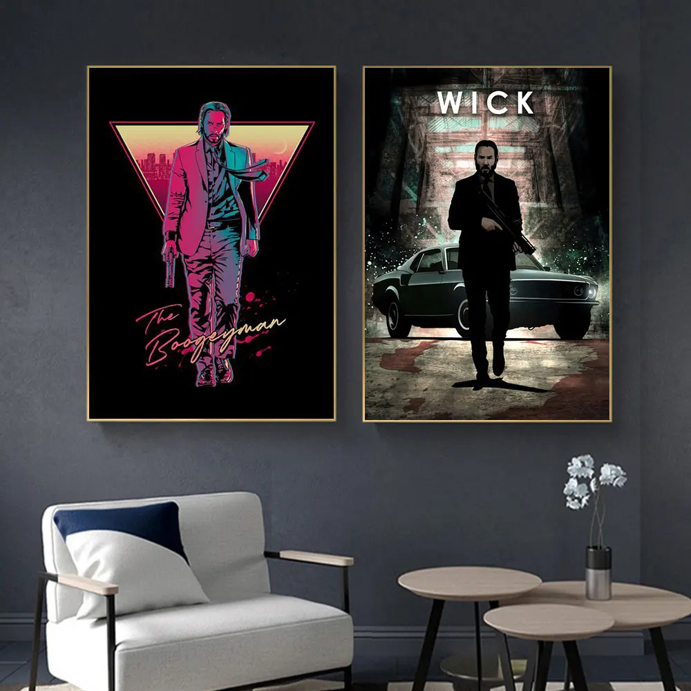 

Classic Gangster Movie Posters Swift Chase John Wick Revenge Canvas Painting Print Pictures Wall Art for Living Room Decor Mural