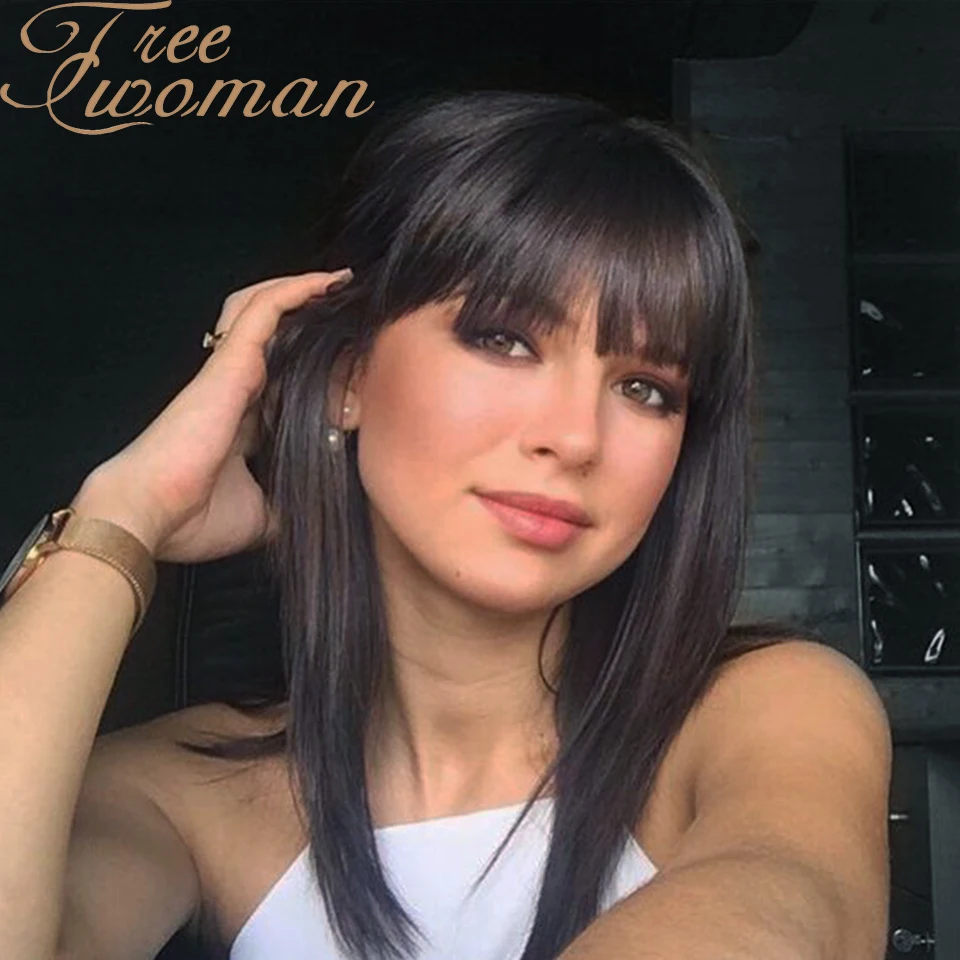 FREEWOMAN натуральный черный прямой синтетический парик с челкой парики средней