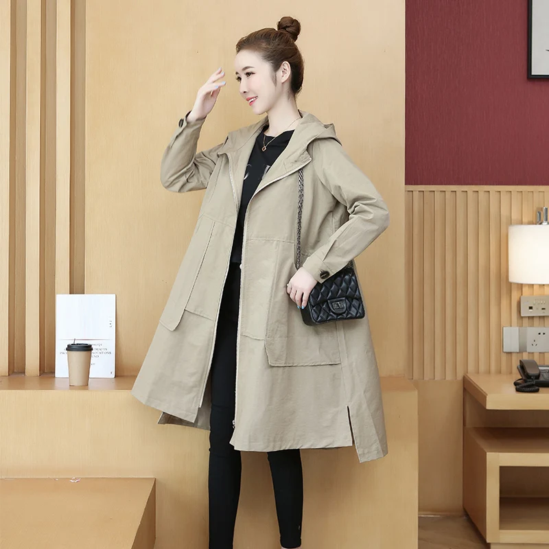 Ветровка размера плюс женская модная свободная длинная тренчкот женский