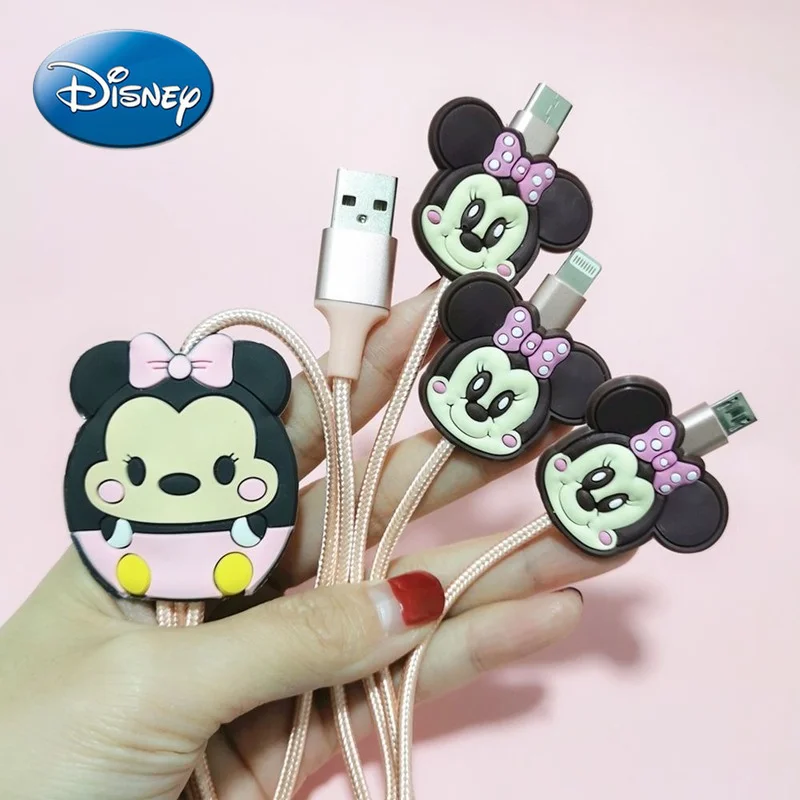 

Disney Mickey Mouse Minnie Car Data Cable Protective Cover for Apple OPPO Huawei Vivo Three-in-one Universal