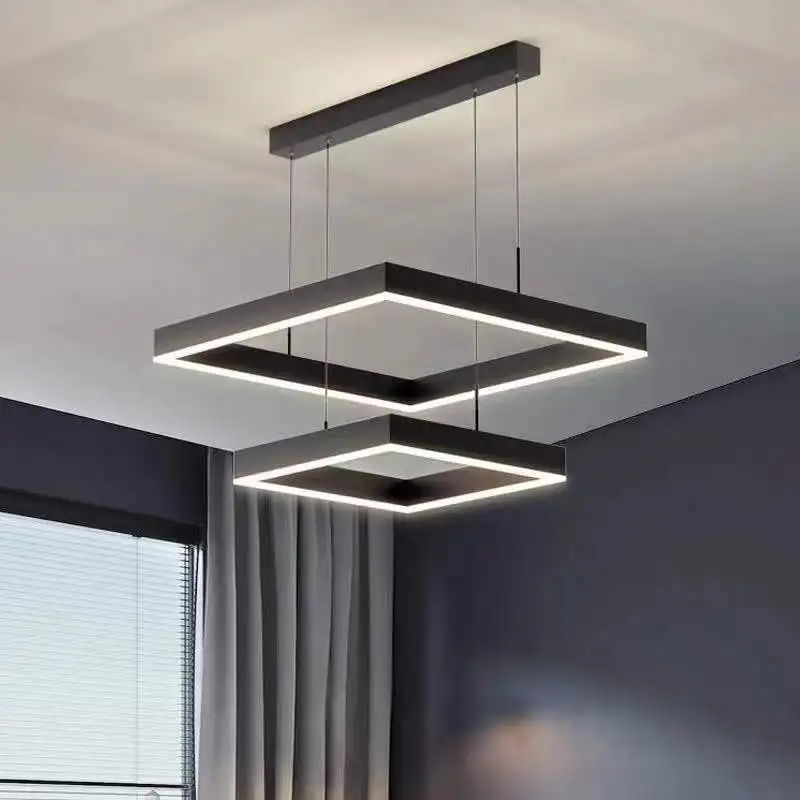 

Nordic Modern LED Chandelier Square Living Room Mounted Pendant Lamp Indoor Hanging Droplight Lighting Fixture