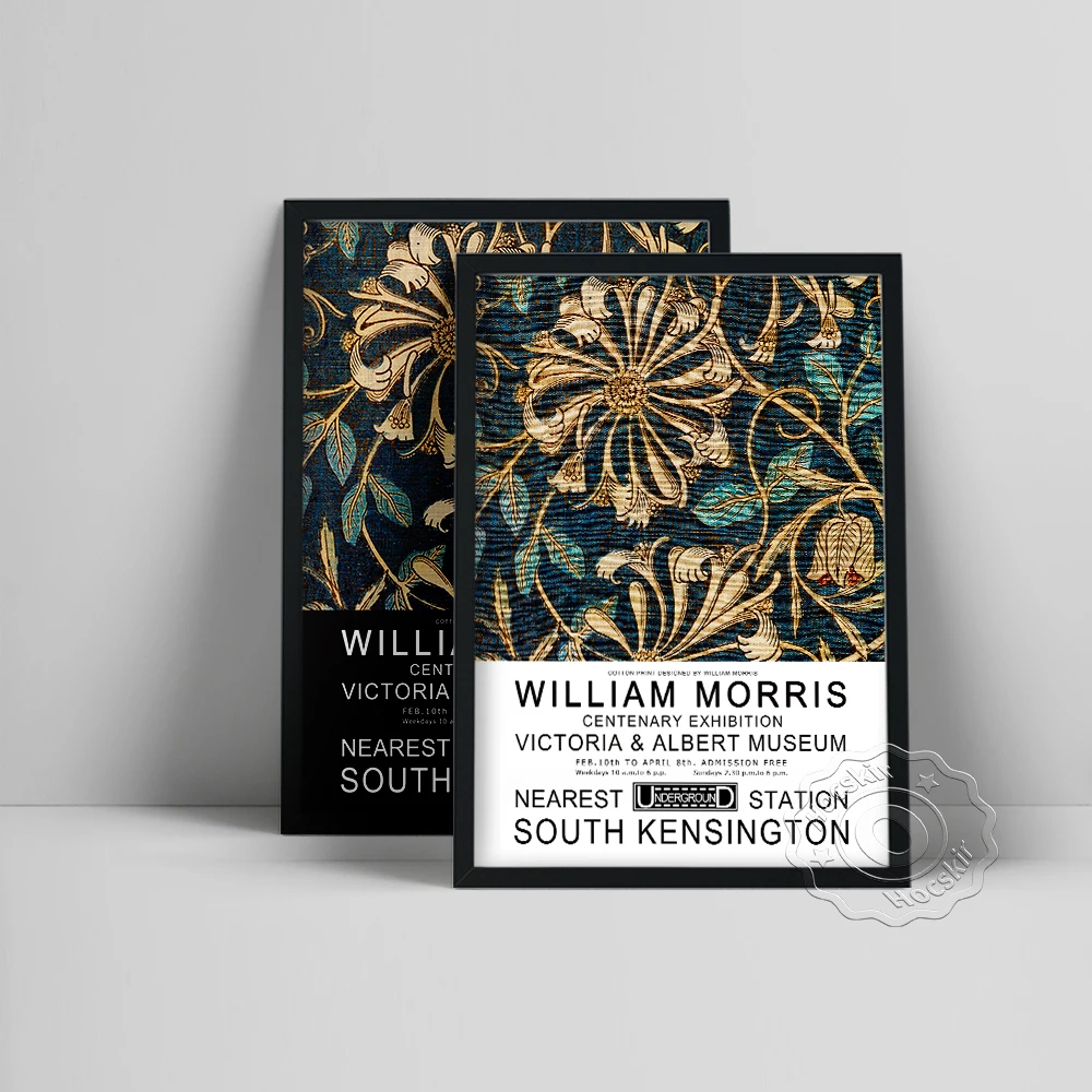 

William Morris Museum Exhibition Poster, Flower Pattern Prints, Plant Floral Wall Art, Fabric Textured Background Wall Stickers