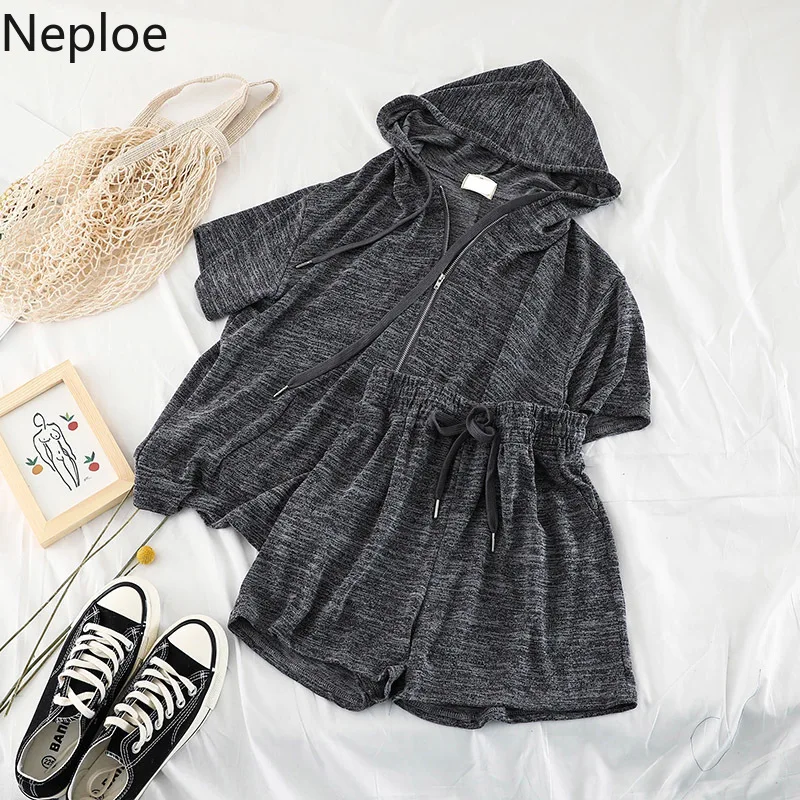 Женский комплект Neploe из 2 предметов рубашка на молнии с капюшоном и длинным