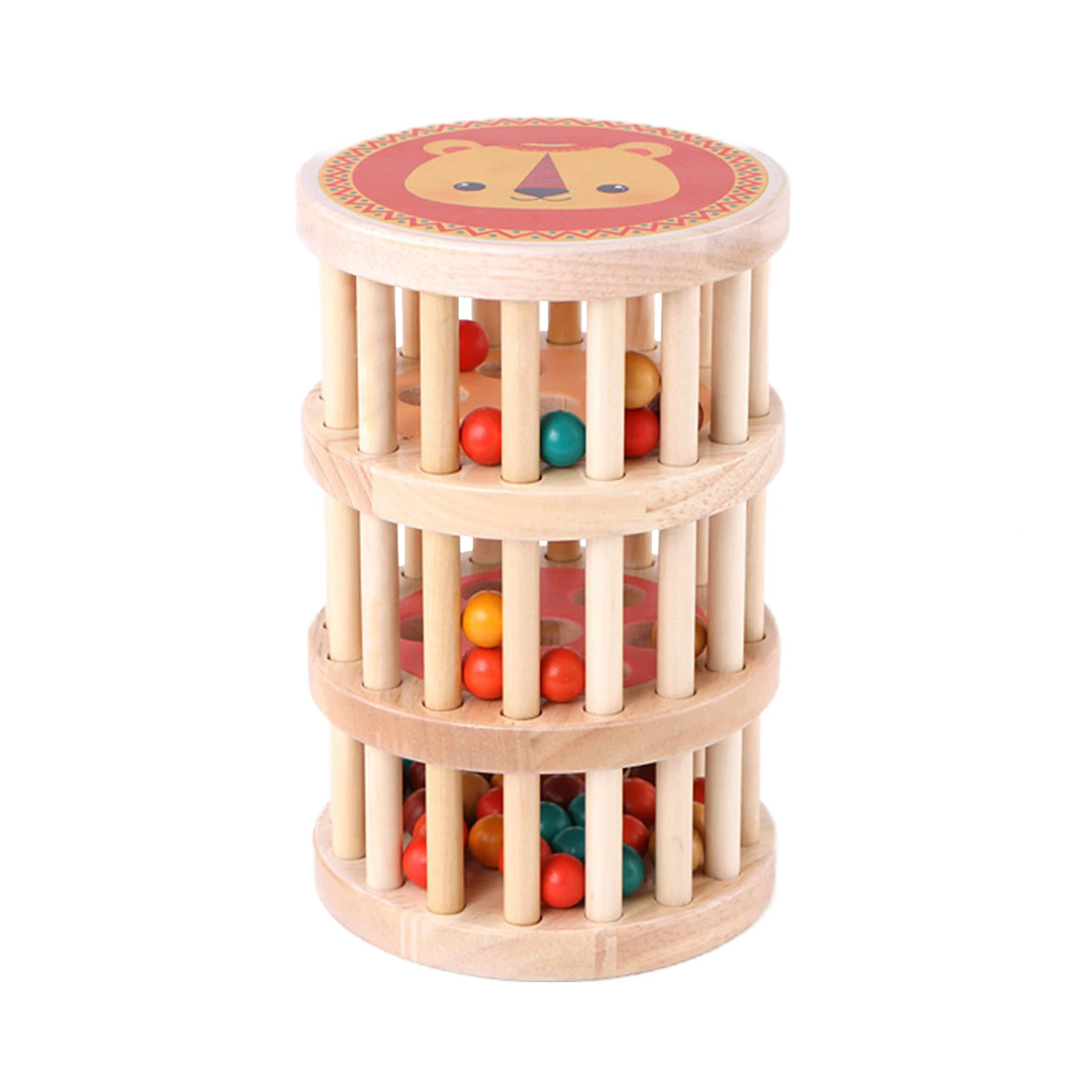 

Montessori Wooden Roller Rattle Toy With Balls 6-12 Months Babies Infants Cylinder Roller Rolling Drum Toy For Auditory Training
