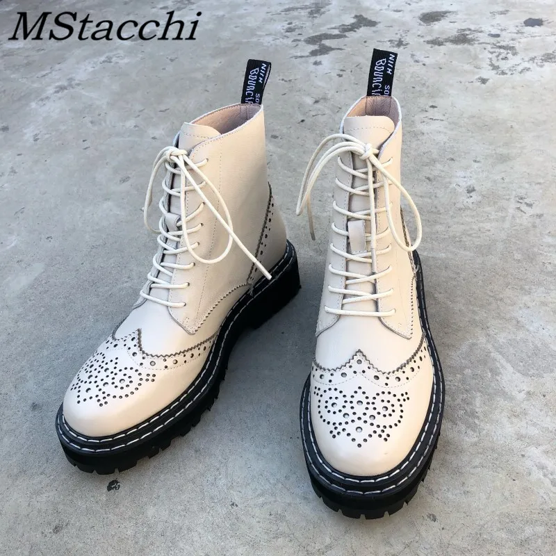 

Женские ботильоны MStacchi из натуральной кожи на шнуровке с принтом, туфли на платформе с круглым носком, обувь в римском стиле на массивном ка...