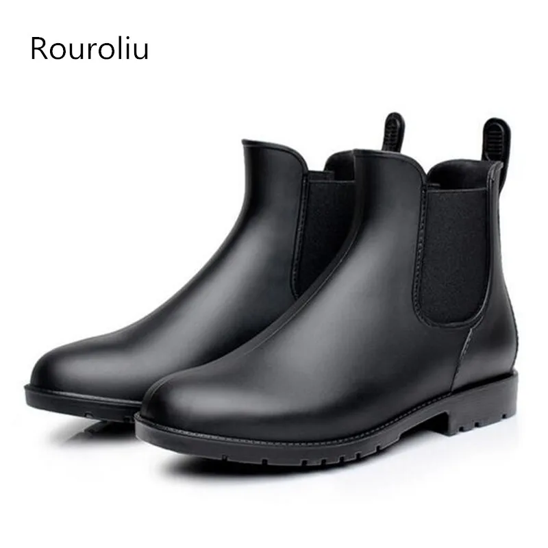 Rouroliu Для женщин модные резиновые сапоги без каблука ботильоны Эластичная лента матовая Цвета