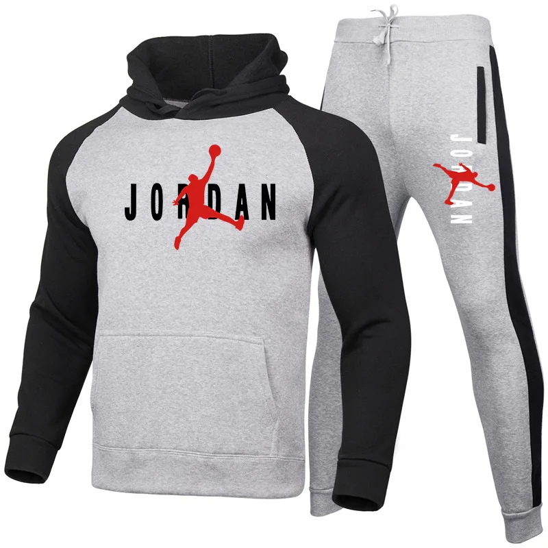 

The Spring And Autumn Period And The Men Loose Movement Jordan Loose Hooded Fleece + Cotton Jordan Pants Pocket Jogging Suits