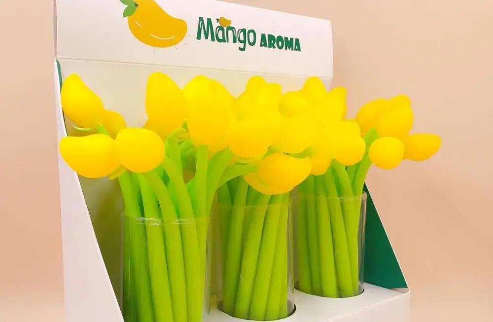 mango aroma gel pen cute cartoon stationery prize gift kawaii student sign black neutral kid 48pc/lot | Канцтовары для офиса и