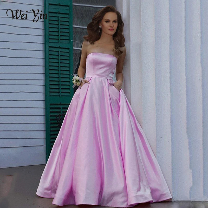

Weiyin AE0571 Satin Elegant Prom Dresses Tea Length Zipper Evening Dresses Vintage Pink Dress Prom Vestidos De Fiesta De Noche