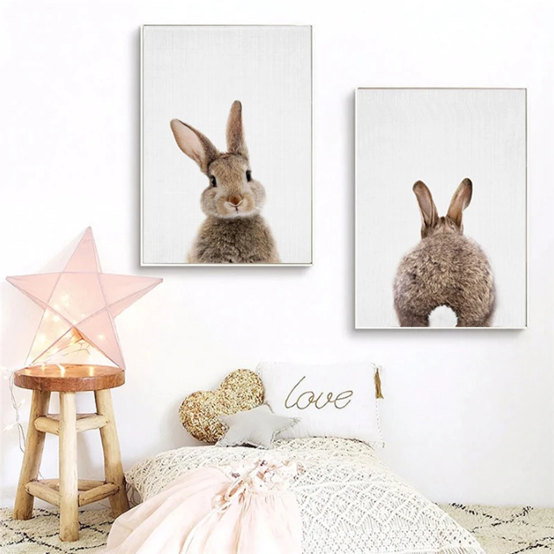 Кролик BunnyTail Лесной животный декор для детской комнаты цветок холст картина